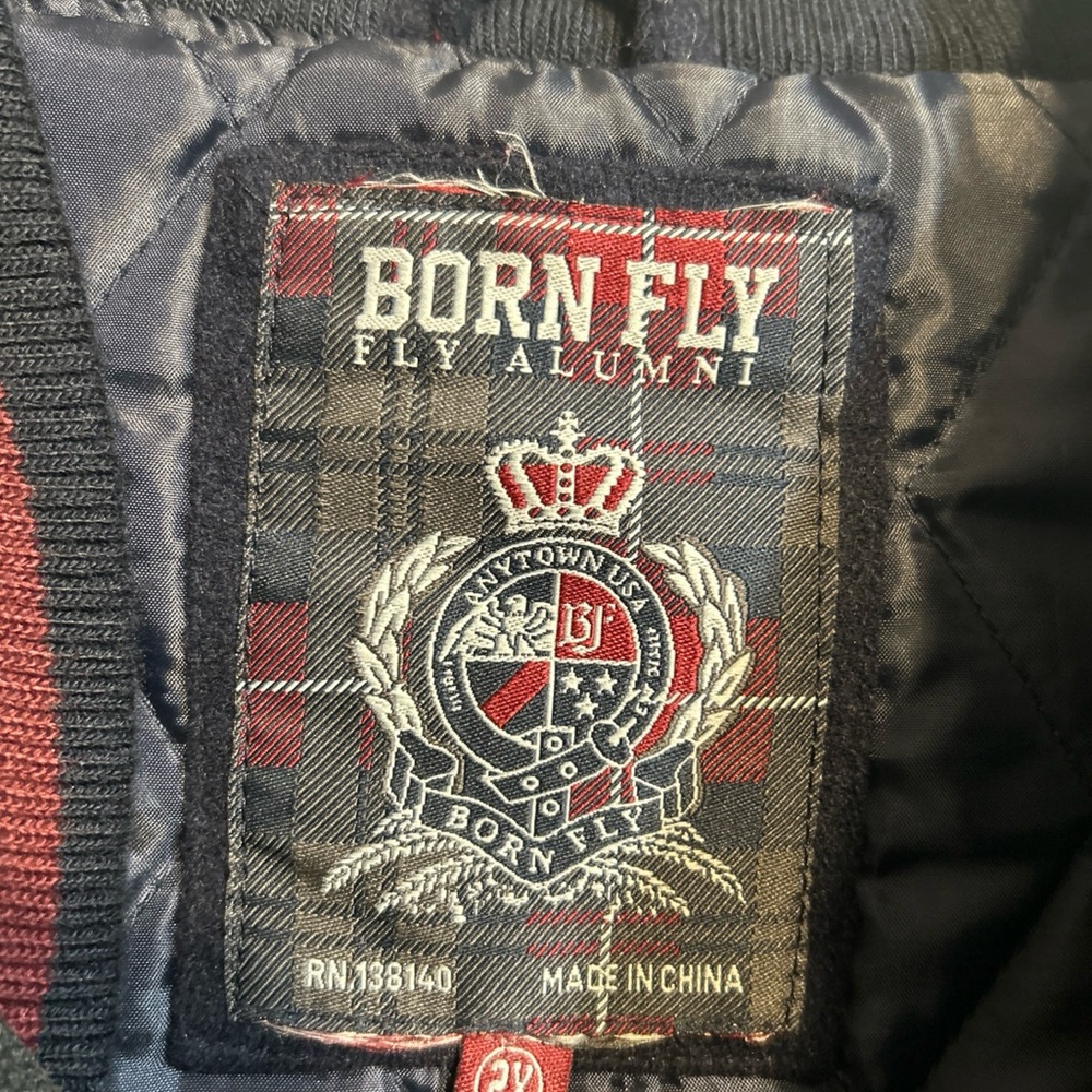Born Fly Stadium Jacket Mens 2XL Blue Maroon Eagle Varsity Wool Bomber Crest - Picture 8 of 12